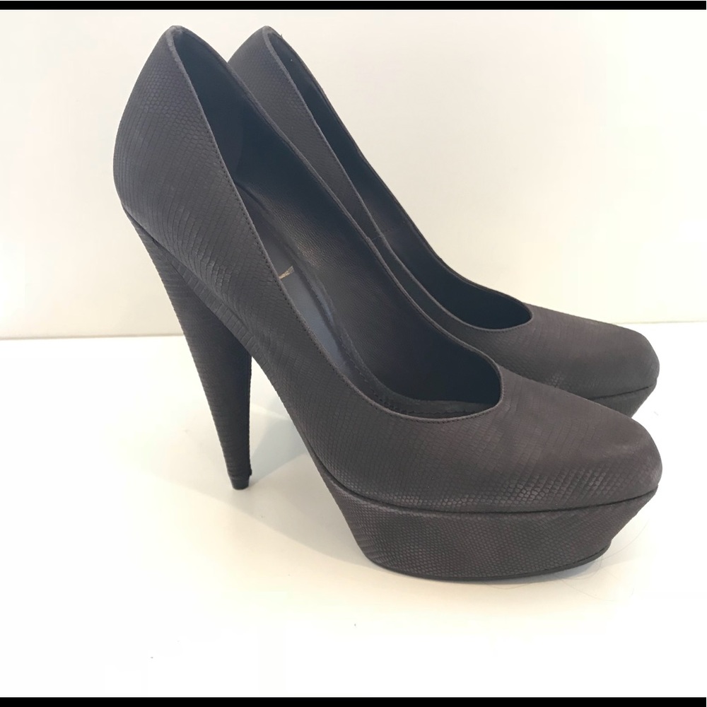 YSL Chocolate Snake Embossed Platform Pump